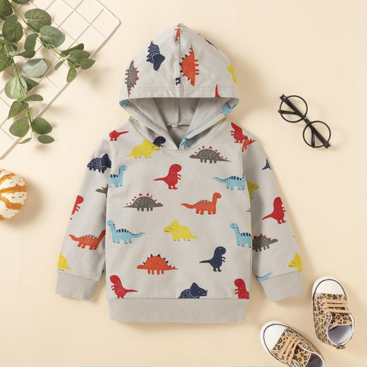 Autumn And Winter Dinosaur Print Long-sleeved Trousers And Hooded Sweater Set